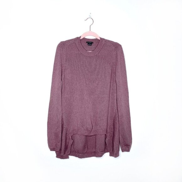 Theory Mauve Cashmere Wool Crewneck Sweater Large Hi Low Hem Slim Fit - Picture 1 of 7